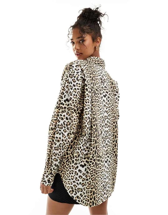 ASOS DESIGN oversized skjorta i leopardmönster - Image 4