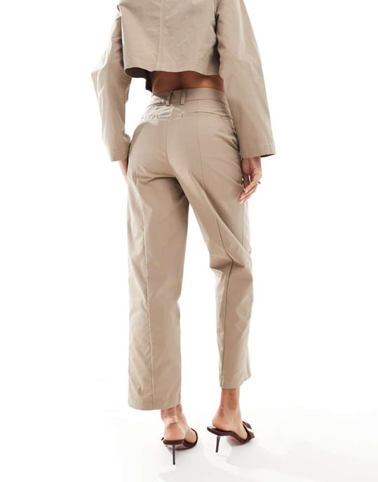 ASOS DESIGN clean front barrel trousers co-ord in stone - Image 4