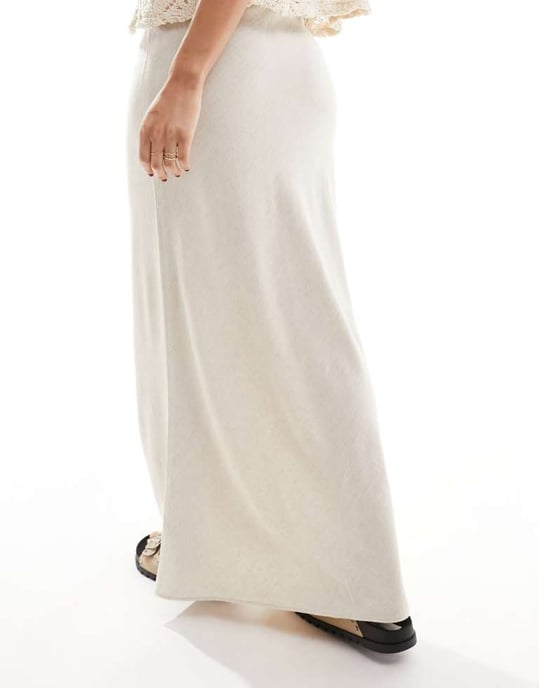ASOS DESIGN linen look tie waist bias maxi skirt in natural - Image 4