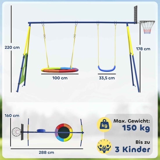 4goodz Schommelrek 4-in-1 tot 150 kg met nestschommel basketbalring voetbaldoel - Image 5