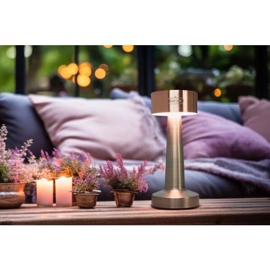 Buccan Buccan dumbbell tafellamp rosegoud en zilver 3 lichtstanden en touchpanel - Image 4