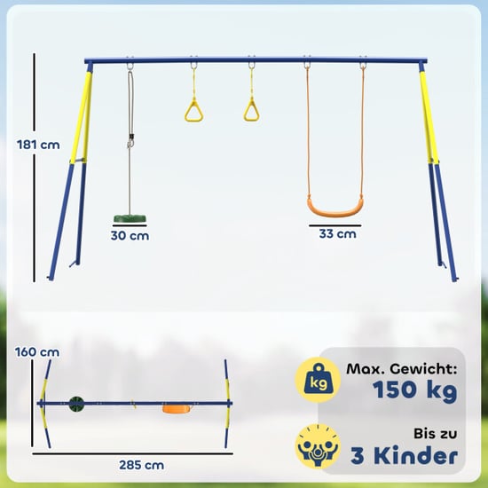 4goodz Schommelrek tot 150 kg 3-in-1 met turnringen 285x160x181 cm - Image 3