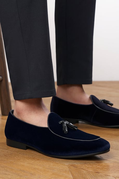 Finley Navy Velvet Tassel Loafer Classic Formal Dress Shoes - Image 1