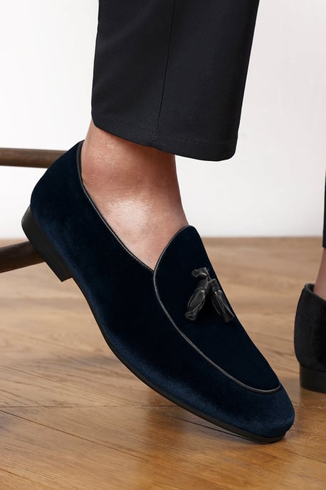 Finley Navy Velvet Tassel Loafer Classic Formal Dress Shoes - Image 4