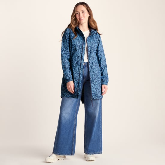 Kilnsey Womens Waterproof Jacket - Smokey Blue Wave Print - Image 3
