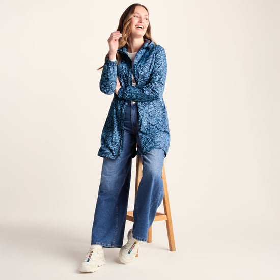 Kilnsey Womens Waterproof Jacket - Smokey Blue Wave Print - Image 4