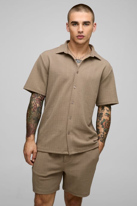 Short Sleeve Jersey Regular Herringbone Shirt And Short Set - Image 3