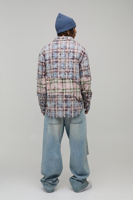 Oversized Boxy Distressed Spliced Check Shirt - Image 2