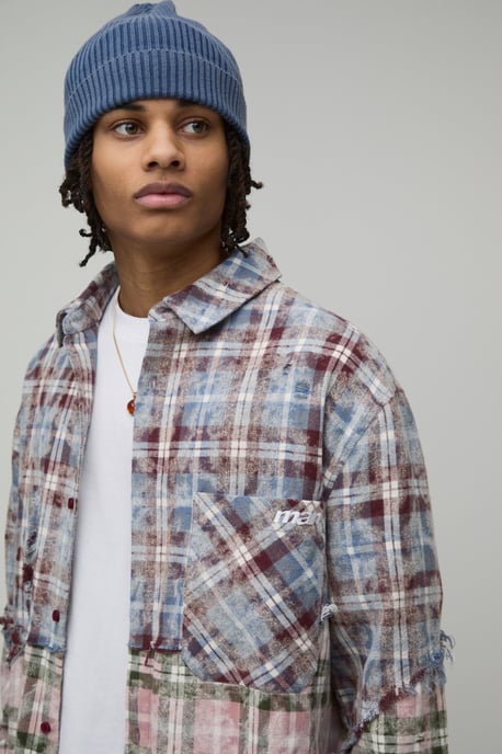 Oversized Boxy Distressed Spliced Check Shirt - Image 3