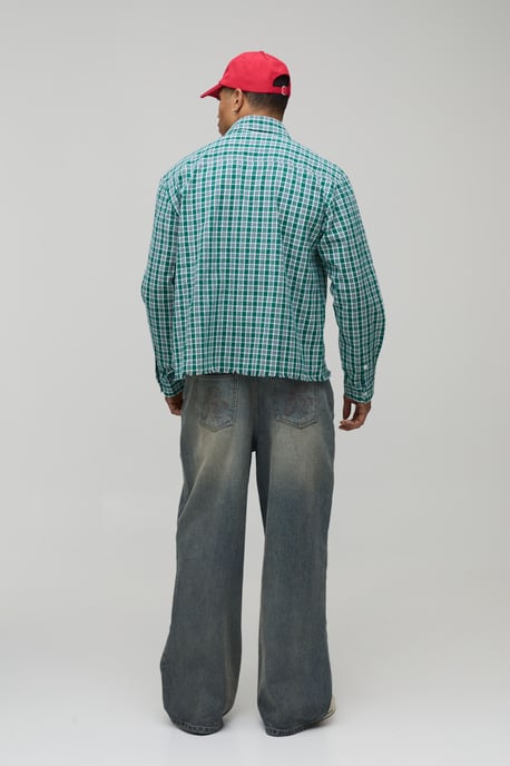 Oversized Boxy Raw Hem Checked Shirt - Image 2