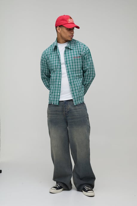 Oversized Boxy Raw Hem Checked Shirt - Image 4