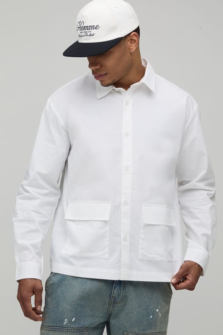 Oversized Drop Pocket Poplin Shirt - Image 1