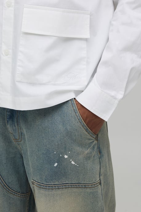 Oversized Drop Pocket Poplin Shirt - Image 3