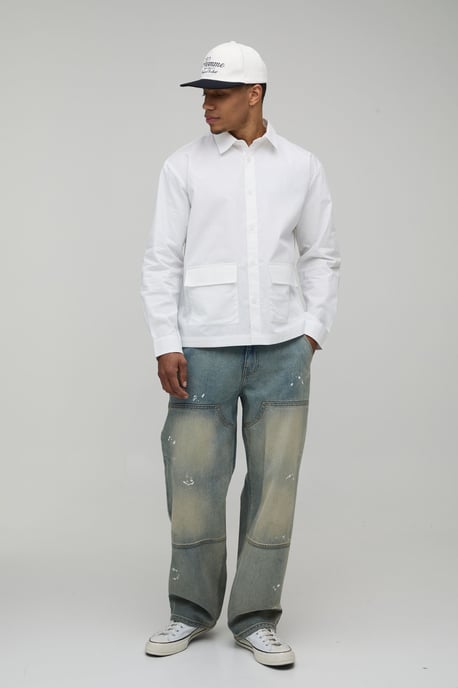 Oversized Drop Pocket Poplin Shirt - Image 4