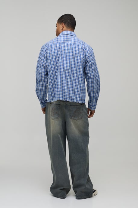 Oversized Boxy Raw Hem Checked Shirt - Image 2