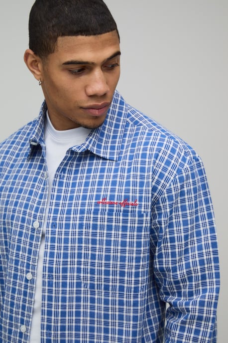 Oversized Boxy Raw Hem Checked Shirt - Image 3
