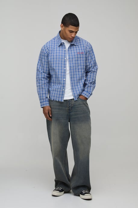 Oversized Boxy Raw Hem Checked Shirt - Image 4