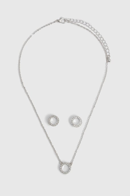Diamante Circle Necklace and Stud Earring Set - Image 2