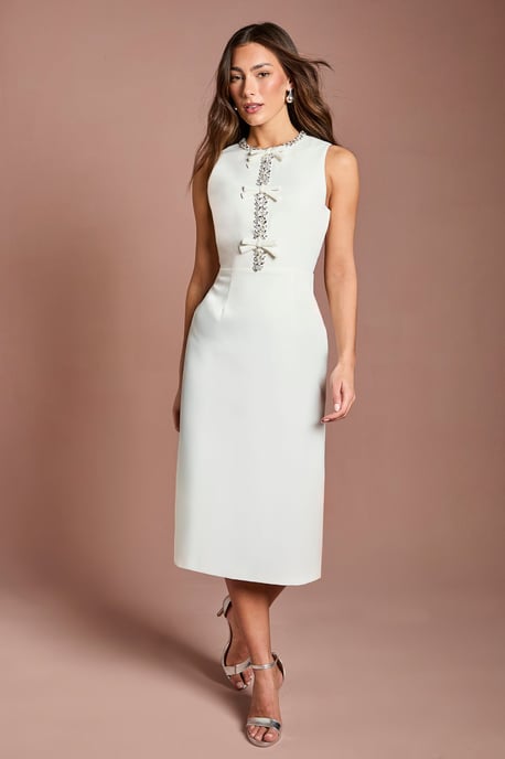 Sleeveless Crepe Midi Dress With Diamante Bow Detail - Image 1