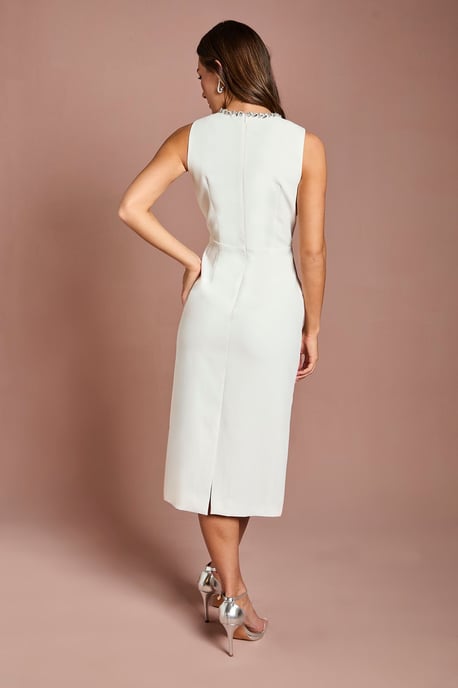 Sleeveless Crepe Midi Dress With Diamante Bow Detail - Image 3