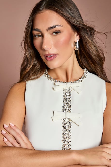Sleeveless Crepe Midi Dress With Diamante Bow Detail - Image 4