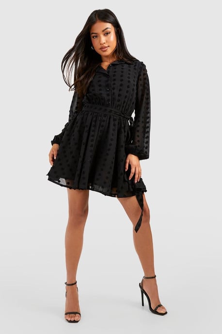 Petite Dobby Belted Skater Dress - Image 3