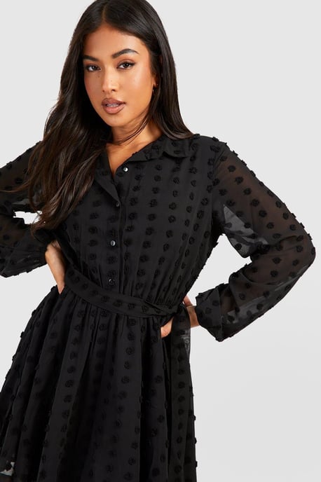 Petite Dobby Belted Skater Dress - Image 4