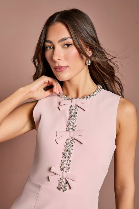 Sleeveless Crepe Midi Dress With Diamante Bow Detail - Image 4