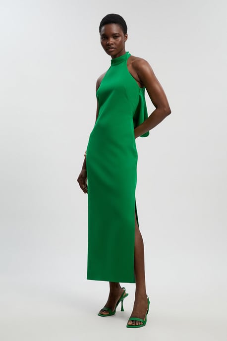 Petite Soft Tailored Halter Neck Open Back Maxi Dress - Image 1
