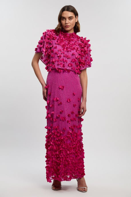 Crystal Applique Angel Sleeve Woven Maxi Dress - Image 1