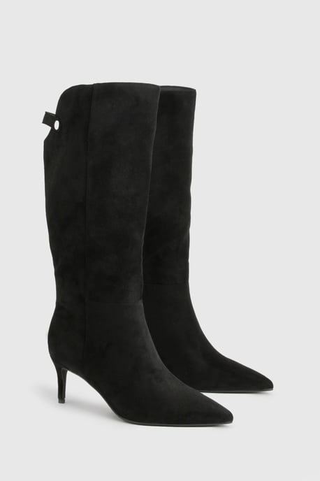 Wide Fit Curved Faux Suede Stiletto Boots - Image 2