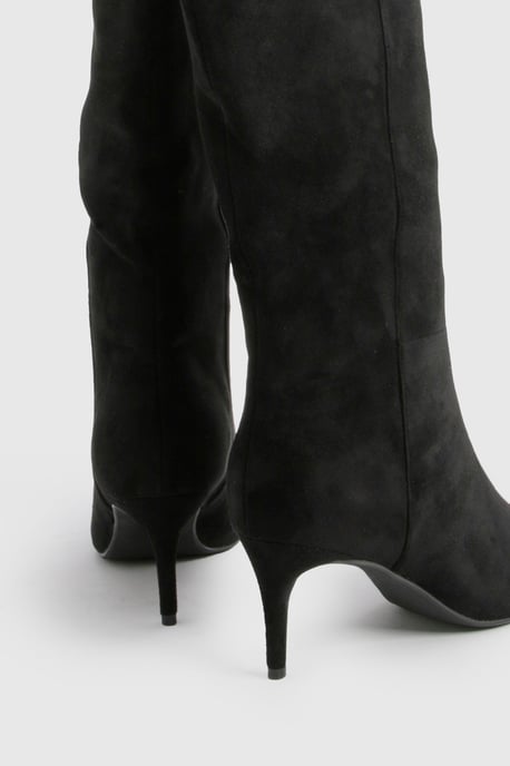 Wide Fit Curved Faux Suede Stiletto Boots - Image 4