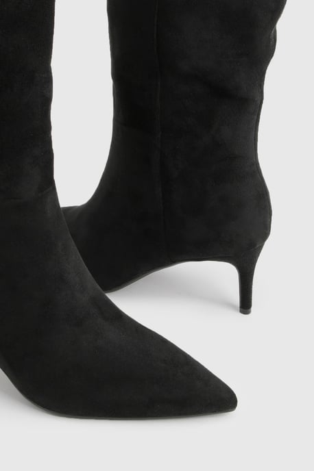 Wide Fit Curved Faux Suede Stiletto Boots - Image 6