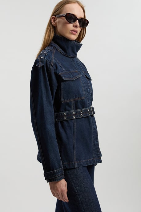 Denim Belted Safari Jacket - Image 1