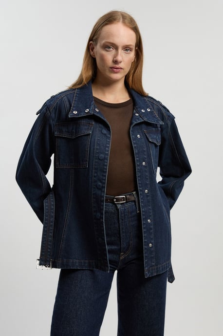 Denim Belted Safari Jacket - Image 2
