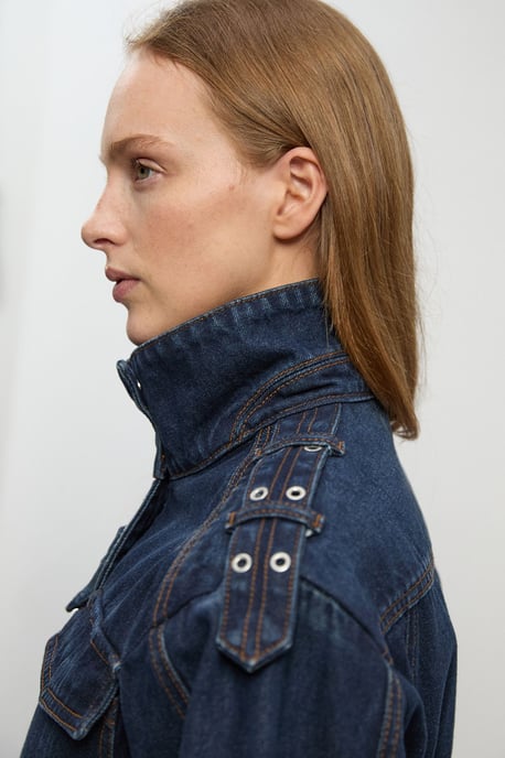 Denim Belted Safari Jacket - Image 3