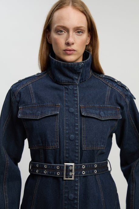 Denim Belted Safari Jacket - Image 4