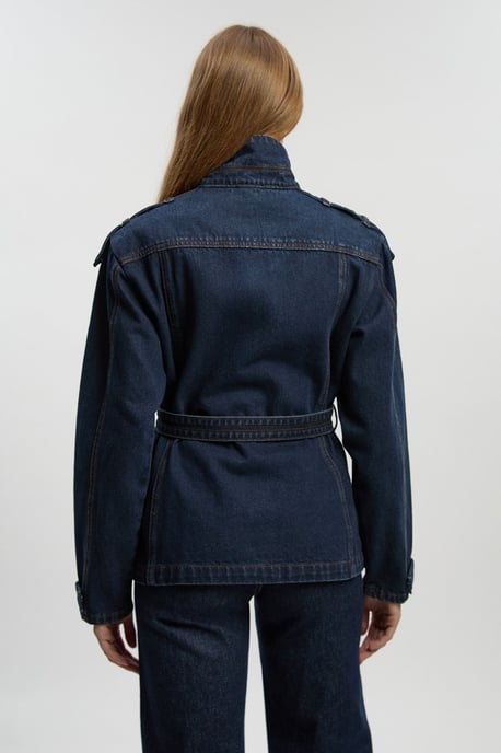 Denim Belted Safari Jacket - Image 5