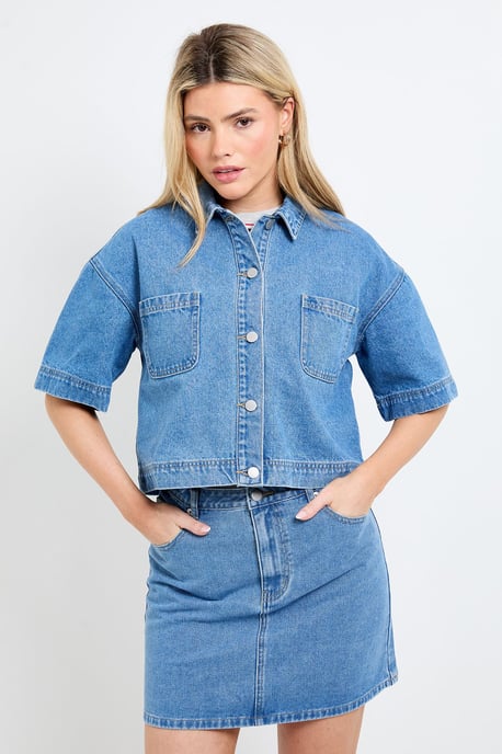 Boxy Cropped Denim Jacket - Image 1