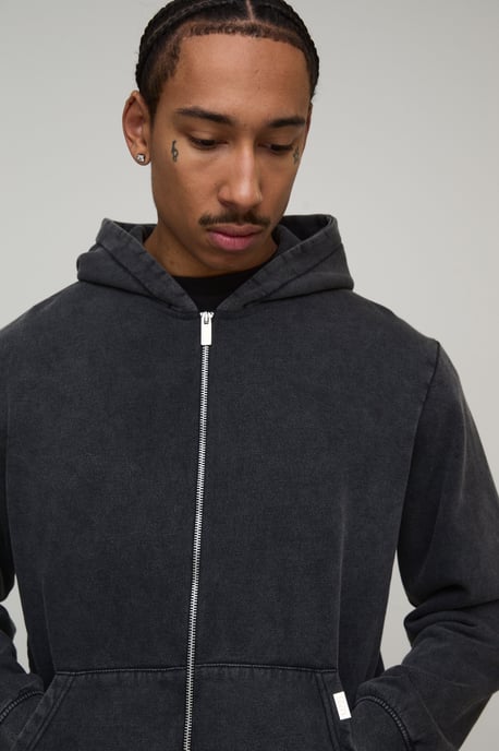Essential Washed Boxy Zip Through Hoodie - Image 3