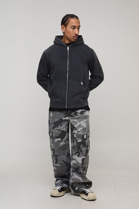 Essential Washed Boxy Zip Through Hoodie - Image 4