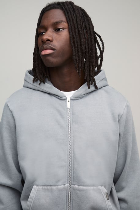 Essential Washed Boxy Zip Through Hoodie - Image 3