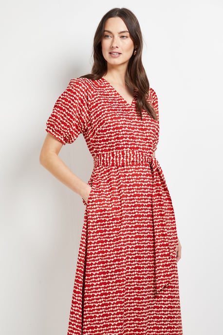 Pleated Sleeve Belted Midi Dress - Image 2