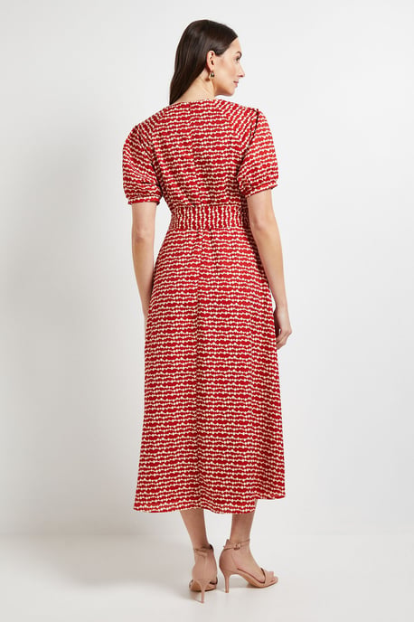 Pleated Sleeve Belted Midi Dress - Image 3