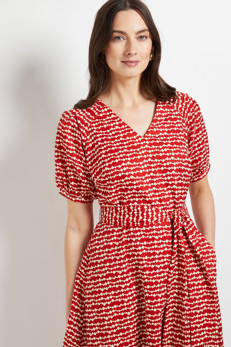 Pleated Sleeve Belted Midi Dress - Image 4
