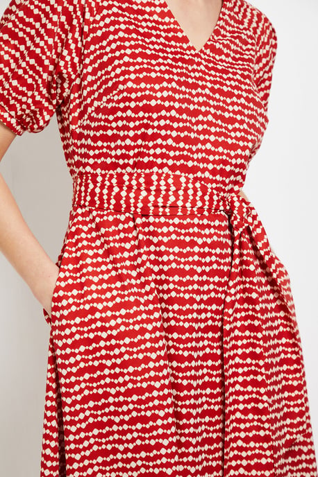 Pleated Sleeve Belted Midi Dress - Image 5