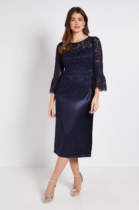 LACE RUFFLE SLEEVE PENCIL DRESS - Image 1