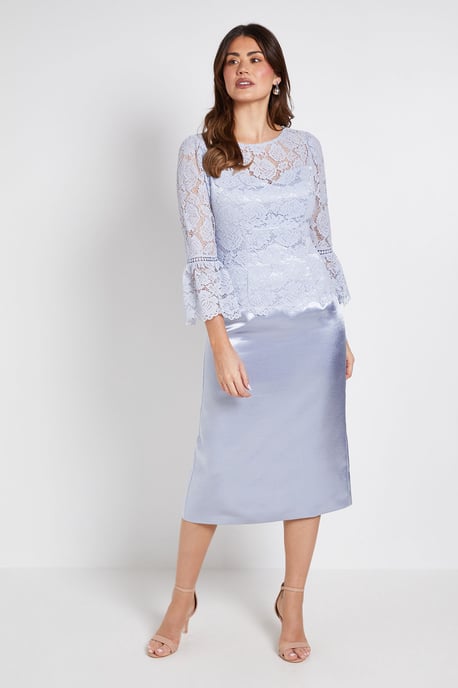 LACE RUFFLE SLEEVE PENCIL DRESS - Image 1