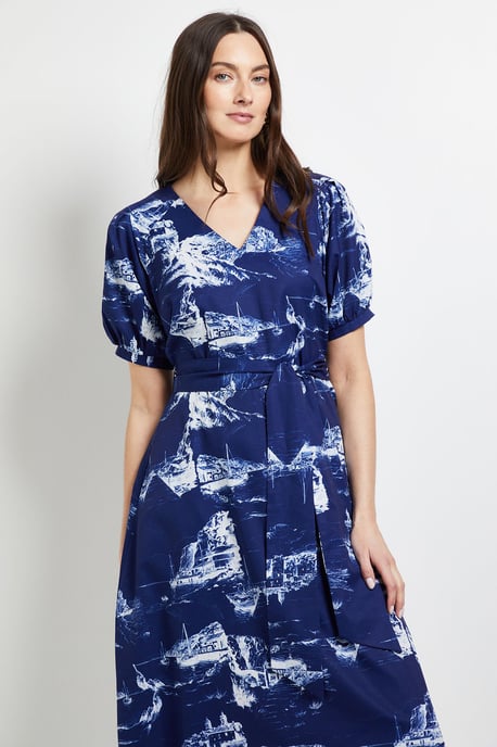 Pleated Sleeve Belted Midi Dress - Image 2