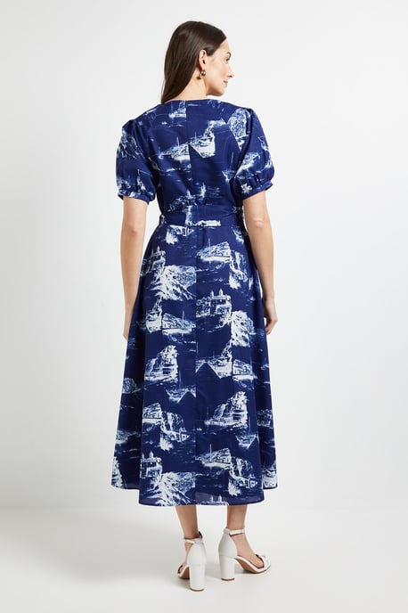 Pleated Sleeve Belted Midi Dress - Image 3